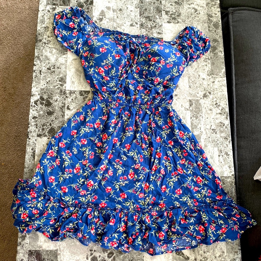Navy blue flower mini dress